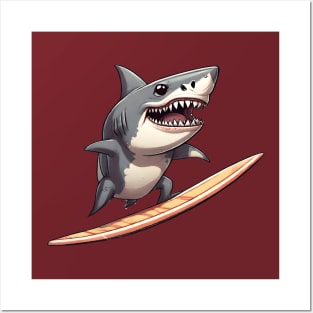 surfing shark Posters and Art